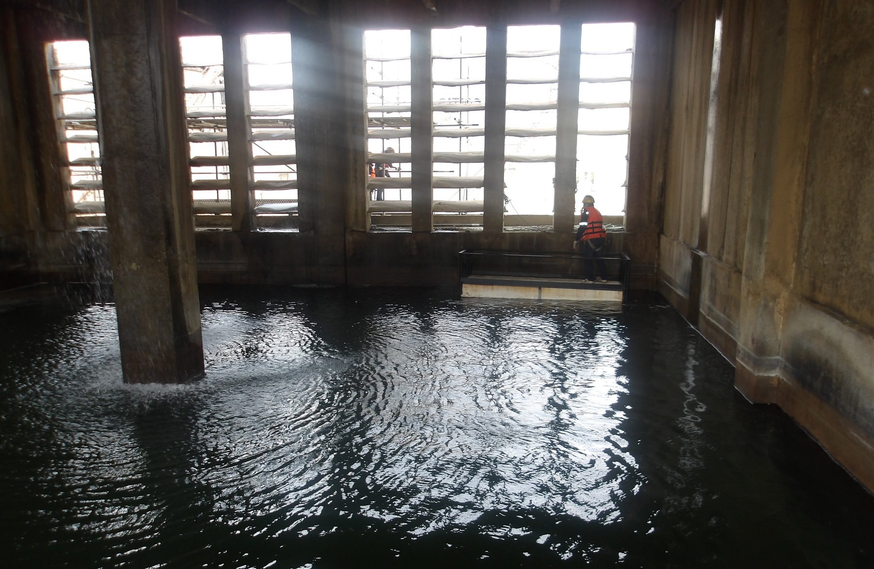 Work inside a cooling tower cell showing internal structure