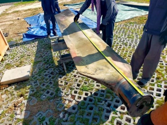 the Rayong site cooling tower fan blade being measured before refurbishment