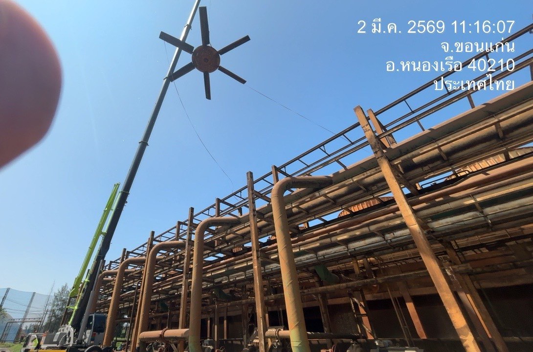 FRP cooling-tower fan set at the sugar site during the reconstruction and balancing work